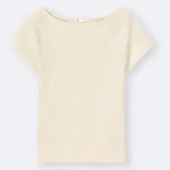 【GU】リブニットボートネックプルオーバー M 30 NATURAL