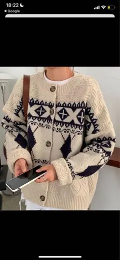 アーガイル柄ニットカーディガン アイボリー