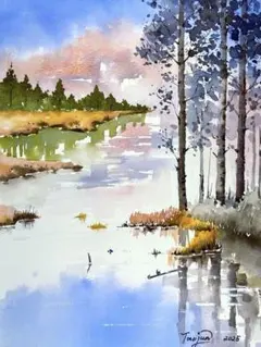 冬陽のせせらぎ」水彩画・透明水彩・原画・一点もの - メルカリ