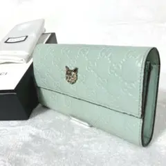 グッチシマ リネアキャット　長財布　日本限定　ミントグリーン GUCCI 長財布 日本限定 GGシマ リネアキャット ミントグリーン - メルカリ
