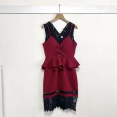 LoveRich レース切替 ペプラム キャバドレス レースアップ タイト