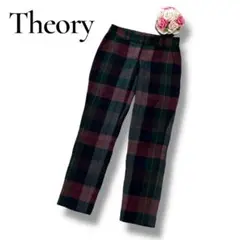 Theory セオリー レディース　チェックパンツ　秋冬　起毛　00 グリーン
