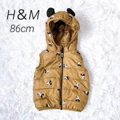 【美品】H&M ミッキーマウス柄 ベビーベスト 80cm ブラウン ダウンベスト