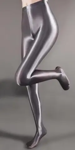 レディース 光沢のあるダークグレイのタイツ XL 肌触りの良いツルスベ　008