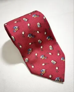 【送料込み】ネクタイ　赤　マウス柄　シルク