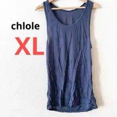 chlole ネイビー ノースリーブ Tシャツ　薄手　メッシュ　XL