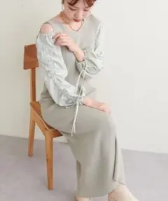 naturalcouture web限定 ドロストギャザー2wayリブワンピース