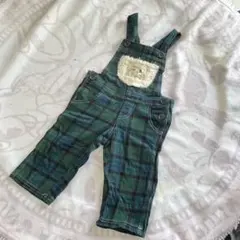 プーさん緑と青のチェック柄オーバーオール