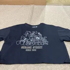GU セサミストリート クロップドTシャツ S ネイビー