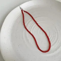 人気✨目を惹く鮮やかレッド クリスタルビーズネックレス 韓国風 重ね付け 映え