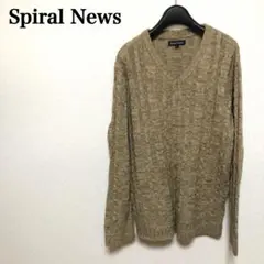 Spiral News メンズ Vネック ケーブルニット セーター L ベージュのサムネイル