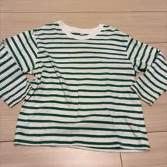 UNIQLO 長袖カットソー 110 緑と白ストライプ