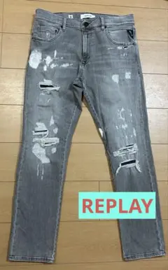 【SALE】REPLAY ダメージジーンズ デニム ブラック ブリーチ