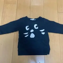 猫顔プリント 黒 長袖トレーナー