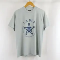 90s USA製 IAWP ロゴ プリント Tシャツ 古着 M ライトブルー