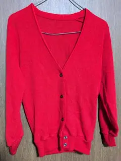 【美品】Vネックカーディガン Lサイズ☆鮮やかなレッド