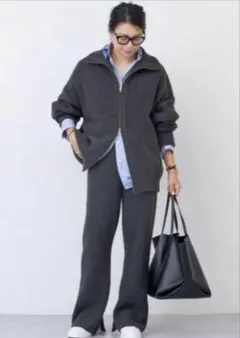 リブニットパンツ ワイドパンツ