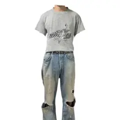 SKY ROCKET プリントTシャツ グレー M相当 ストリート 古着