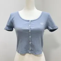 GAP ギャップ XS リブニット 半袖 カットソー ヘンリーネック 水色