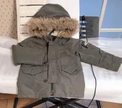 ファー付きオリーブグリーンダウンコート 95cm