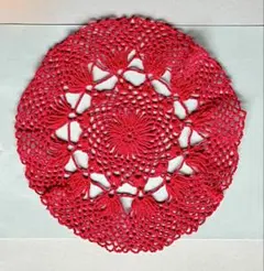 ハンドメイド レース編み ドイリー レッドのサムネイル