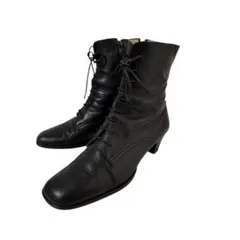 marie レースアップ ショートブーツ 24.5 EE 本革 黒 ヒール4.5