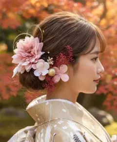 即日発送♥卒業式 成人式髪飾り♥結婚式 ピンク系花飾り 和装用髪飾り