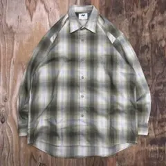 80s オンブレチェック ネルシャツ グリーン グレー 日本製 VINTAGE