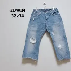 エドウィン　デニムパンツ　ジーンズ　ハーフパンツ　ダメージ　日本製　32×34