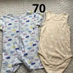 肌着70 車柄ロンパースと犬柄ボディスーツセット