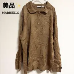 【極美品✨】MARINELLO 総柄 ハーフボタン ポロニット キャメル 46