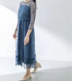 アーバンリサーチ　総レースワンピース　くすみブルー
