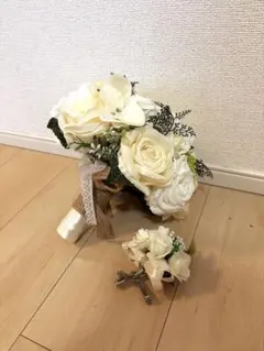 ホワイト 造花 ラウンドブーケ