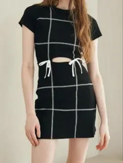 【美品】Darich ダーリッチ ステッチリボンリブミニワンピース BLK