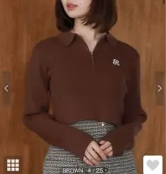 ワンポイントハーフｚｉｐリブニット 【BROWN】のサムネイル