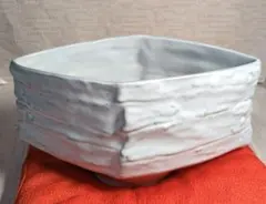 白釉 陶器 花器 四方鉢