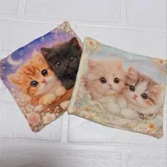 ガーゼハンカチ　ハンドメイド　仲良し子猫　パネル生地　fuwara6重ガーゼ　A ガーゼハンカチ ハンドメイド 仲良し子猫 パネル生地 fuwara6重ガーゼ