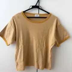 【coen】ボーダーラウンドネック半袖Tシャツ　マスタード/ Lサイズのサムネイル