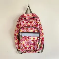 【L.L.Bean】 子ども 小学生 バックパック 赤×ピンク×黄色　スクエア柄