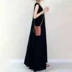 F Vネック 森ガール ワンピース ロング マキシ丈 無地 前開き 体型カバー