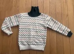 美品　韓国服　キッズ　肉厚裏起毛　ギザギザ　タートルセーター　アイボリー　110