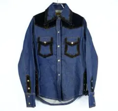 【未使用】70s ヴィンテージ レザーパッチワーク デニムシャツ ウエスタン古着