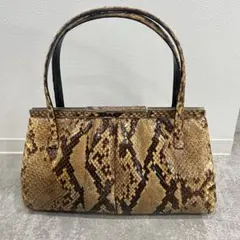 美品 パイソン ガマ口ハンドバッグ 希少皮革