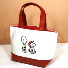 スヌーピー クロスステッチ刺繍入り 帆布＆合成皮革 トートバッグ 0219-34