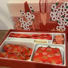 七五三 7歳用 はこせこセット 草履21cm バッグ 帯締め 扇子 筥迫 赤 金