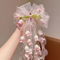 ピンク花リボンヘアアクセサリー