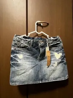 デニムブルー ダメージ加工ミニスカートビンテージ