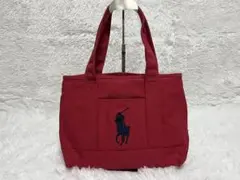 ポロラルフローレン　トートバッグ　A4収納可　肩かけ　帆布　赤　ネイビー