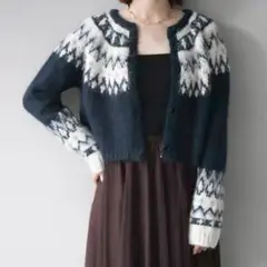 求心柄クロップドニットカーディガン ネイビー　リュミエ同型　秋冬　人気