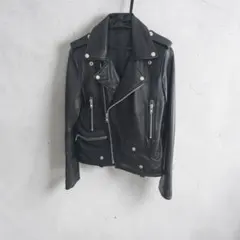 ブラック レザーダブルライダースジャケット